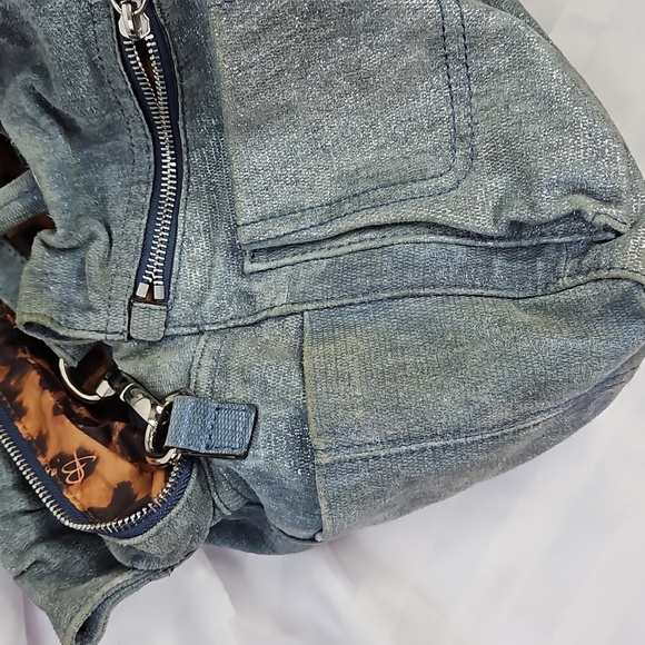 B MAKOWSKY BLUE WITH SILVER SHIMMER HANDBAG PURSE - Picture 8 of 11